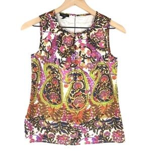 TALBOTS Shell Blouse Tank Top Sleeveless Paisley Ikat Floral Boho Petite Size 2P